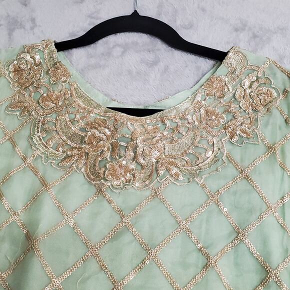 RMAW Pakistani Indian Shalwar Kameez M Wedding Dress Mint Green Net Embroidered - Picture 5 of 16